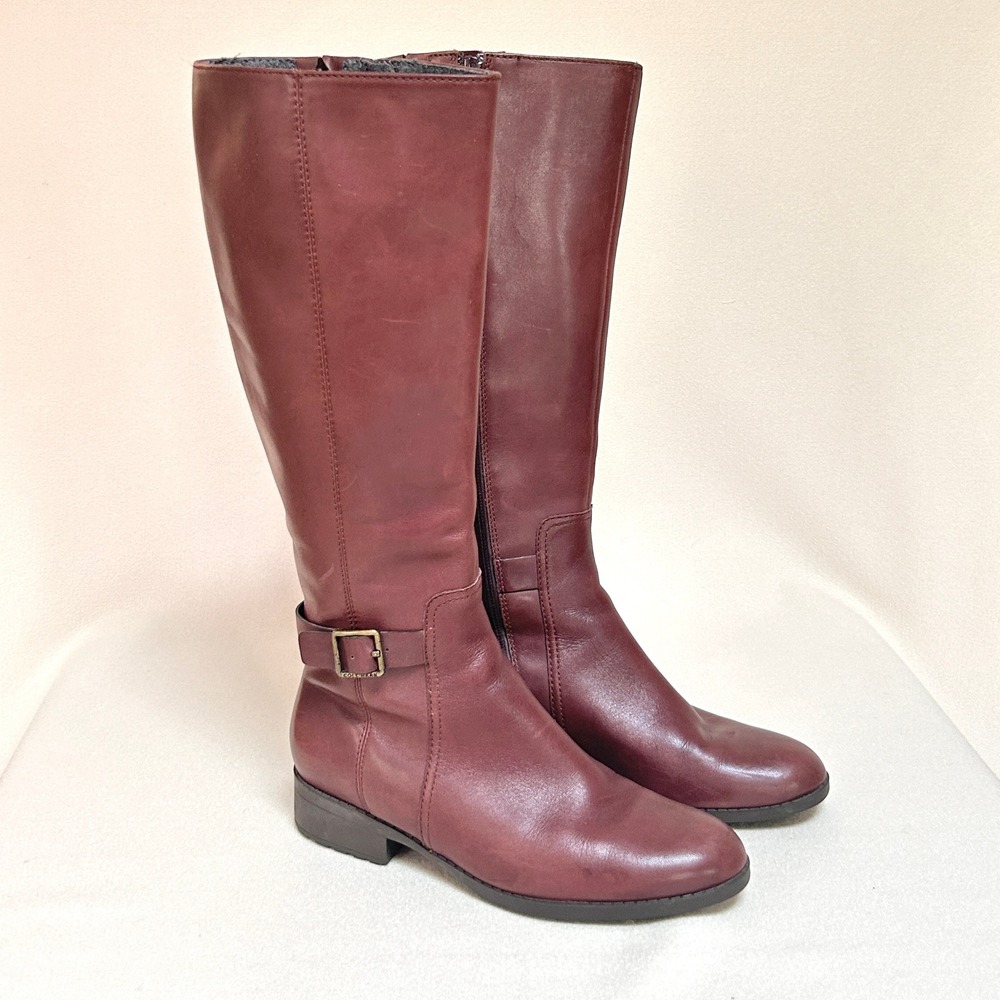 Cole Haan Grand.OS Waterproof Leather Riding Boots Brown Women's 8.5